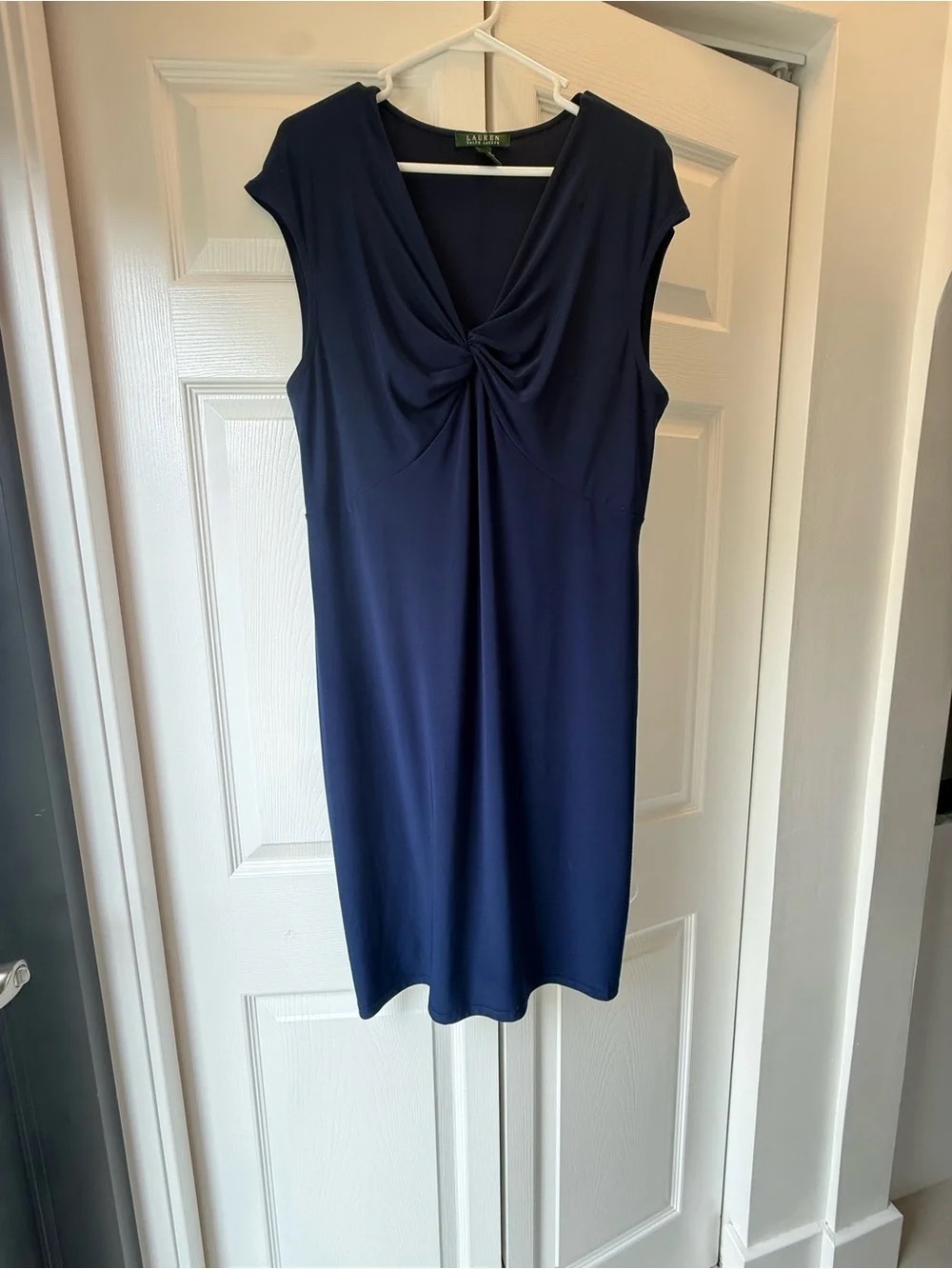Ralph Lauren Navy Twist-Front Midi Dress